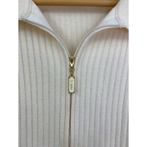St. John Zip Ribbed Sweater Knit Cardigan & Tank Set Ivory Size Medium Small - Picture 11 of 12
